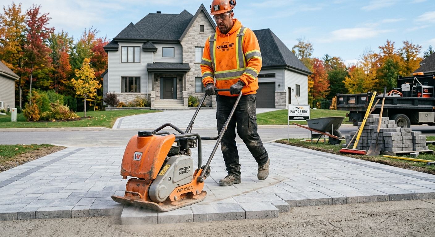 Aménagement extérieur pavé uni à Saint-Romain, Québec